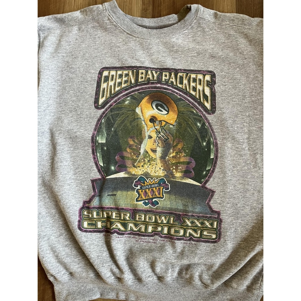 Vintage Green Bay Packers Sweatshirt Mens Large Gray Starter Super Bowl XXXI 90s - Picture 2 of 6